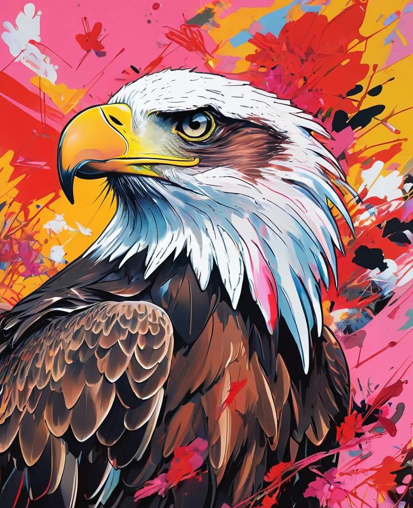 Graffiti, scribble, Comics by Petra Cortright, best quality, masterpiece, eagle artwork, Representative work, official art, Professional, Ultra intricate detailed, 8k, eagle art, colourful background 