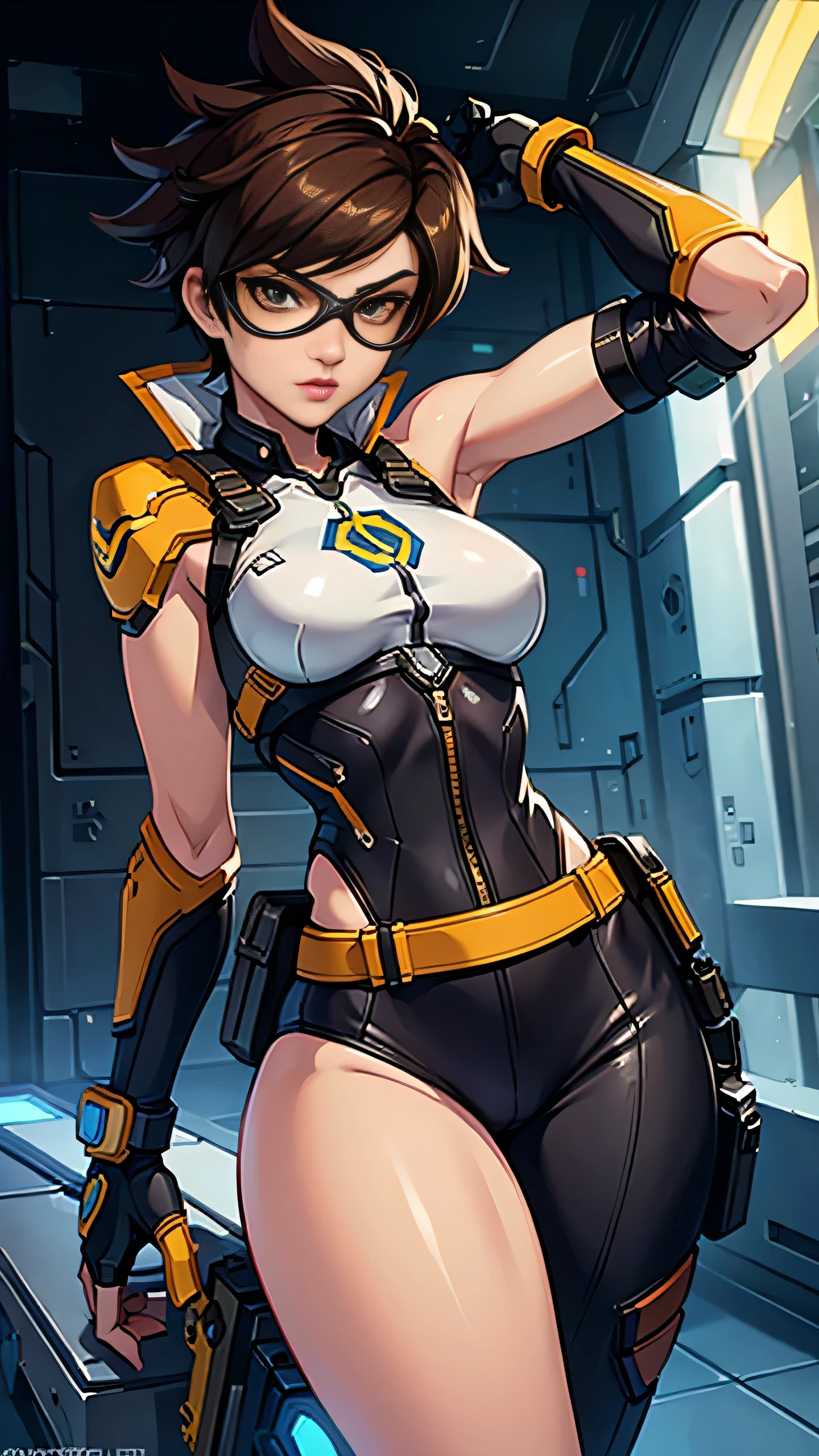 Tracer from overwatch in white Fishnet Halter Chemise Deep V Hot Mesh Mini Dress Bodysuit,