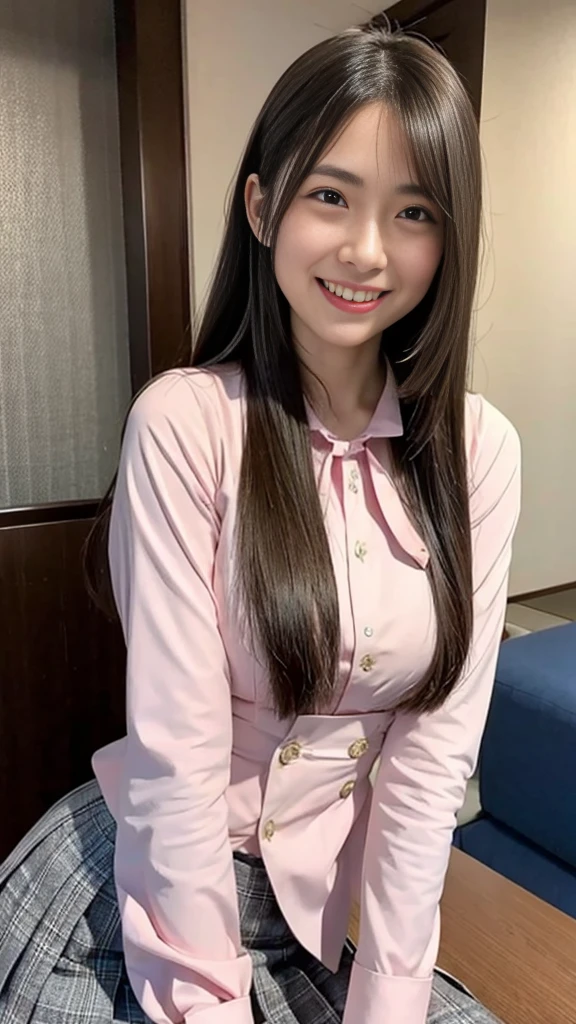 Raw photo、Ultra-realistic、Ultra detailed face、Detail lips、Detailed eyes、High school girl smiling showing her teeth、Long Hair:1.1、chest、Visible curves、Laughing with your mouth open 、Tokyo city角、 Whole body、( Slender body)、(Long Hair)、Big Breasts、Idol、(pastel colour)、18-year-old、Small face、Braid、 Tokyo city、Long beautiful legs 1.2、Curved waist、flower、uniform、blouse