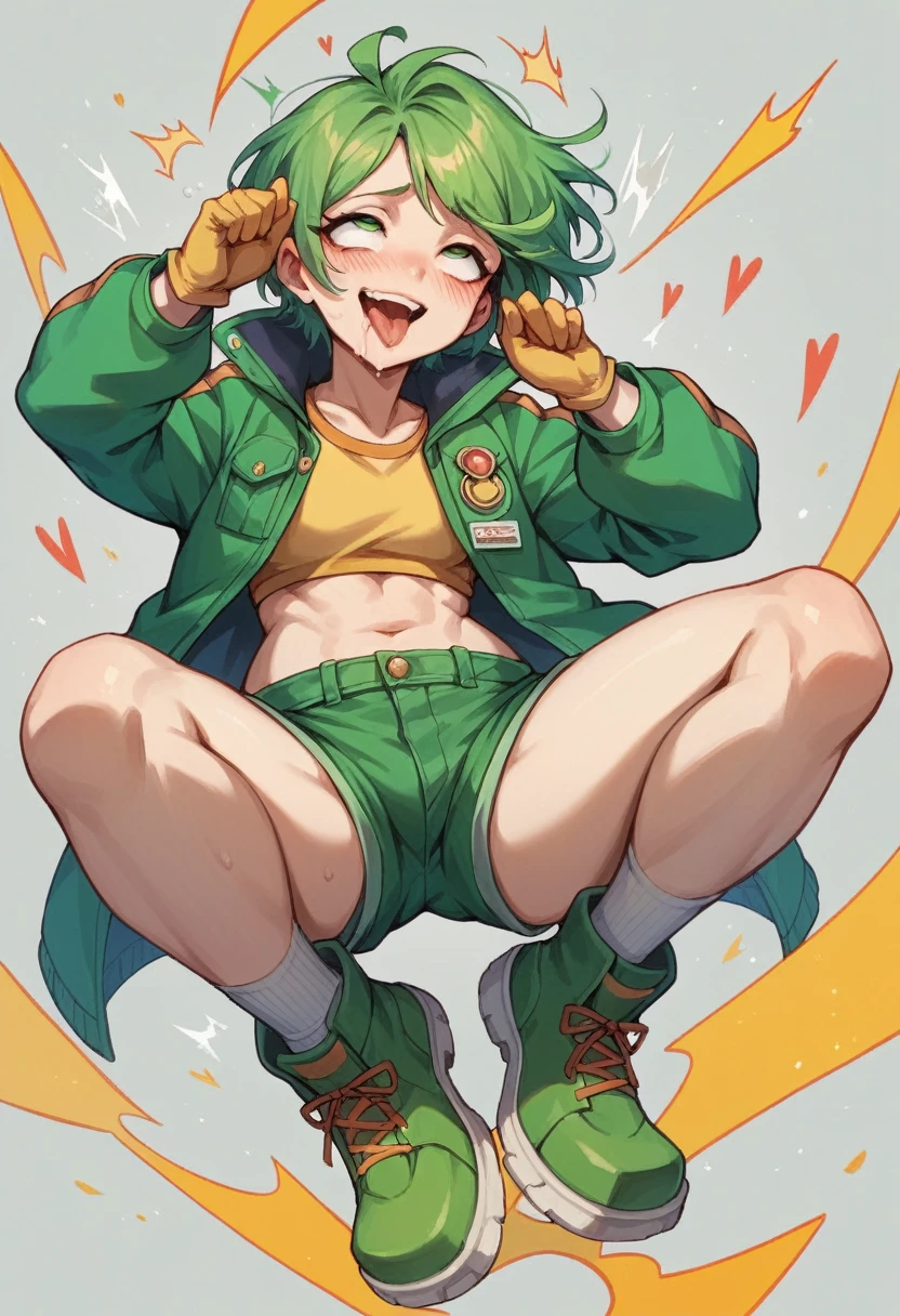 ,One girl,smile, View your viewers, masterpiece,Highest quality,ahegao,motion_Line,Konam,green jacket, gloves, green shorts,green footwear,
