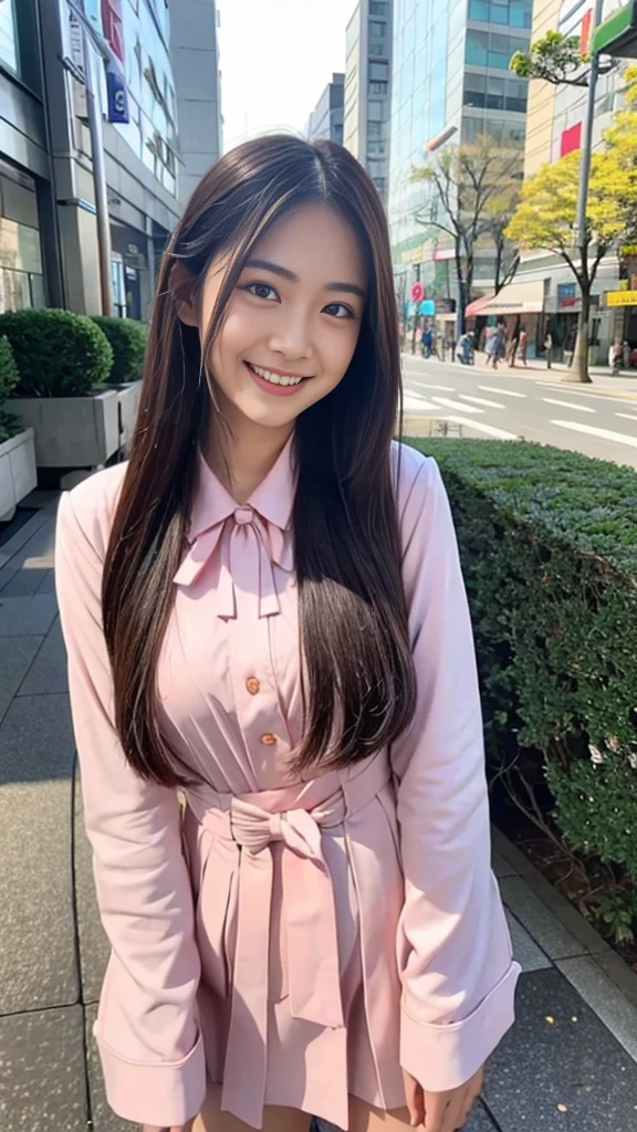 Raw photo、Ultra-realistic、Ultra detailed face、Detail lips、Detailed eyes、High school girl smiling showing her teeth、Long Hair:1.1、chest、Visible curves、Laughing with your mouth open 、Tokyo city角、 Whole body、( Slender body)、(Long Hair)、Big Breasts、Idol、(pastel colour)、18-year-old、Small face、Braid、 Tokyo city、Long beautiful legs 1.2、Curved waist、flower、uniform、blouse