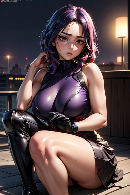 (Very detailed,Highest quality,4K,8K,High resolution,masterpiece:1.2),(Perfect hands,Perfect Legs),(Realistic,photoRealistic,photo-Realistic:1.37),One Woman,Nagant,Calm expression,Beautiful Face,(((Purple red medium hair))),
((Black sleeveless wetsuit top)),((Black long skirt)),(((Metallic silver prosthetic legs from the knee down))),

Beautifully detailed sweat glands,Smooth skin texture,Carefully drawn,(Big Breasts),Sticky with sweat,In a sexy pose,

My Hero Academia,Outdoor,rooftop,night,
