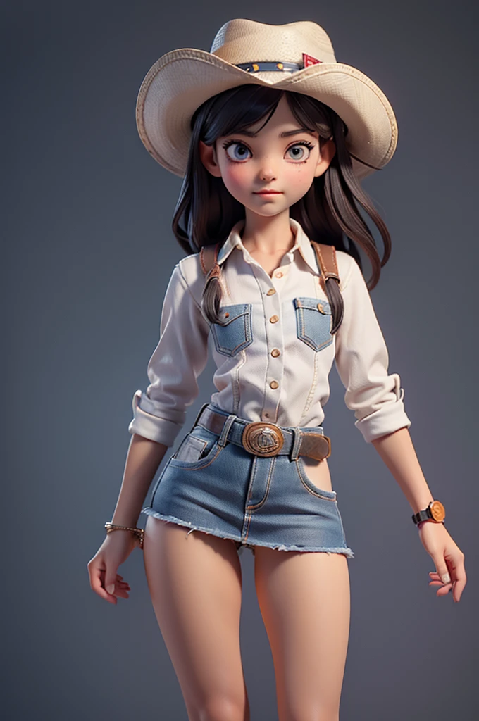 (((((alone))))),(((((masterpiece))))), (((((Best Quality))))),(((((Very detailed))))), finely, Depth of written boundary, Sharp details, Detailed clothing, High resolution,
One girl,Beautiful detailed face:1.3), ,(((Slim Body 1.5))),(((Small Ass))),(((Denim mini skirt))),(((Wear a western hat))),(((Wear a belt))),(Wearing a red short-sleeved collared shirt, Plaid))),(((Wear an accurate watch))),(((Sandals))),(((Cowboy Shot)))