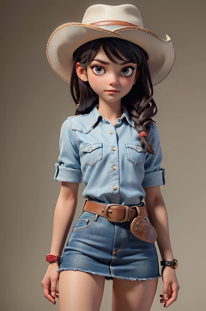 (((((alone))))),(((((masterpiece))))), (((((Best Quality))))),(((((Very detailed))))), finely, Depth of written boundary, Sharp details, Detailed clothing, High resolution,
One girl,Beautiful detailed face:1.3), ,(((Slim Body 1.5))),(((Small Ass))),(((Denim mini skirt))),(((Wear a western hat))),(((Wear a belt))),(Wearing a red short-sleeved collared shirt, Plaid))),(((Wear an accurate watch))),(((Sandals))),(((Cowboy Shot)))