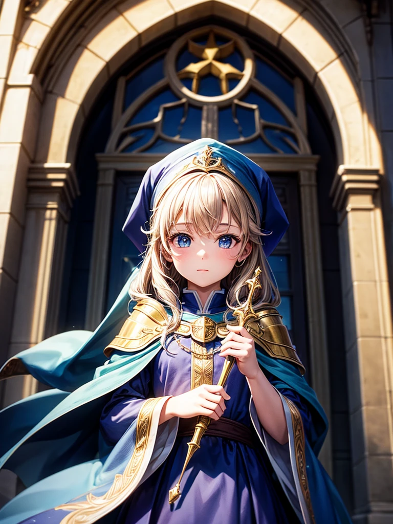 Highest quality,Highest Resolution,Beautiful Girl of the Wizard,In front of the church at night,