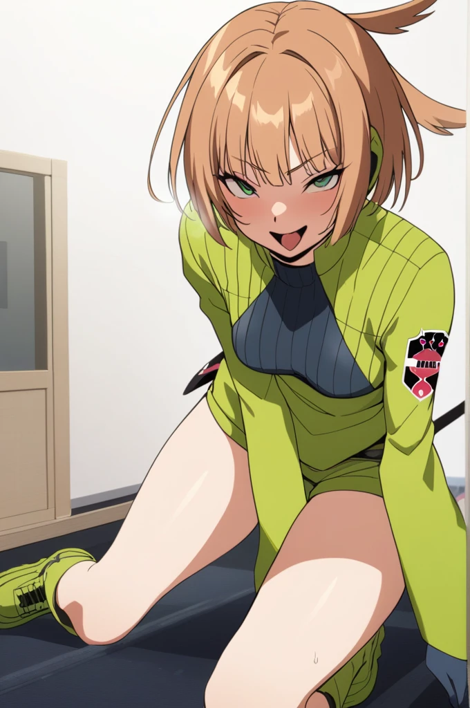 Konami,One girl,smile, View your viewers, Green jacket, gloves, Green shorts,Green footwear, masterpiece,Highest quality,ahegao,motion_Line,