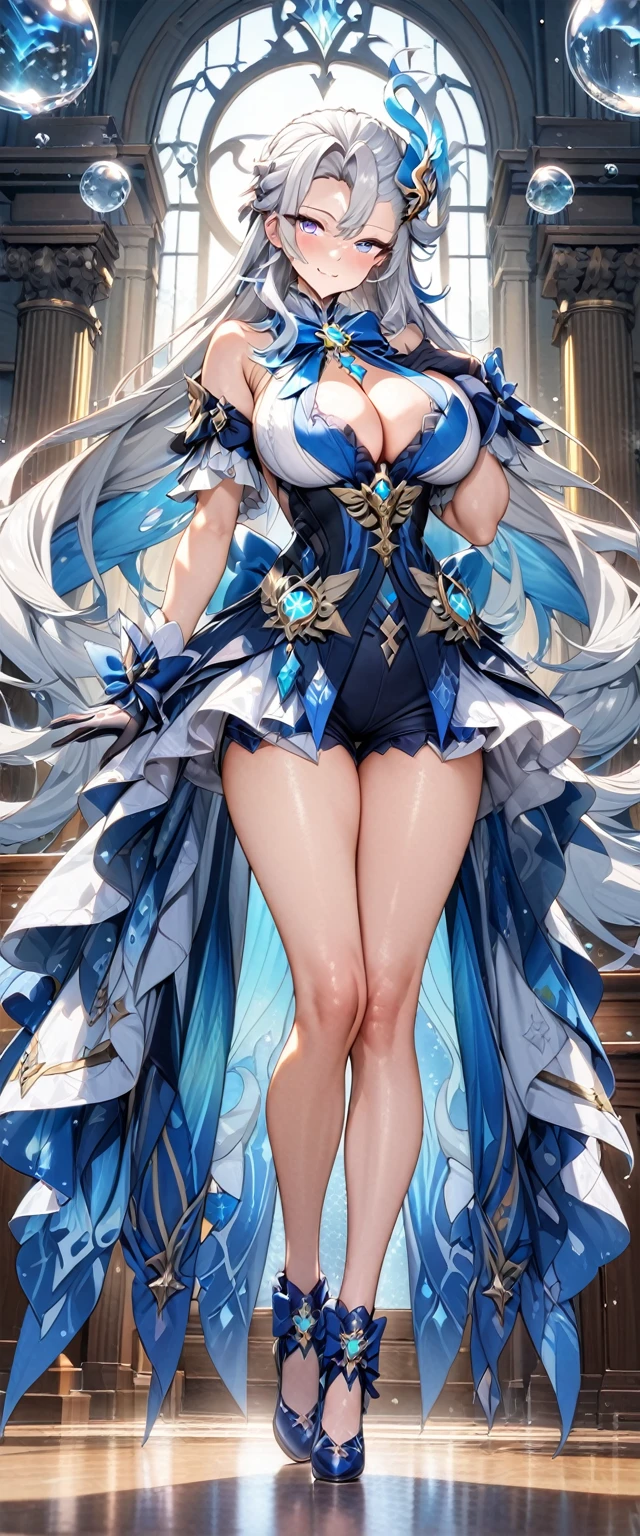 Content: Solo: gawr gura (1.8 - combining scores for "solo" and "gawr gura") Full body Standing Off shoulder Looking at viewer Bare shoulders Pale skin Body Description (ignore if irrelevant): Solo Female: Body: Tall and slim with an hourglass figure (1.0) Toned and muscular physique (1.0) Slender abs (1.0) Perfect anatomy (1.0) Style: Masterpiece (1.0) Best quality (1.0) Exquisite visuals (1.0) High-definition (1.0) Ultra detailed (1.0) Finely detailed (1.0) Hair Medium hair (1.0) White silver hair (1.0) Gradient blue (1.0) Other: Kawai (1.0) Loveliness (1.0)