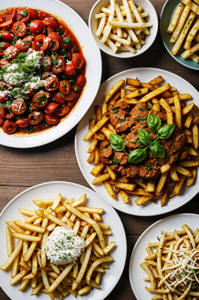 Two complete Italian dishes plus two fries 
