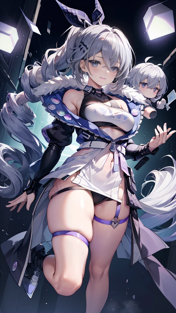 (full body),silverwolf、blush,smile、Combat Uniform、Please show me your armpits、Shoulder Bare、The clavicle is visible、Sexy thighs、Beautiful legs、Usual hairstyle、Highest quality, High resolution, unity 8k wallpaper, (shape:0.8), (Beautiful and beautiful eyes:1.6), Highly detailed face, Perfect lighting, Highly detailed CG, (Perfect hands, Perfect Anatomy),