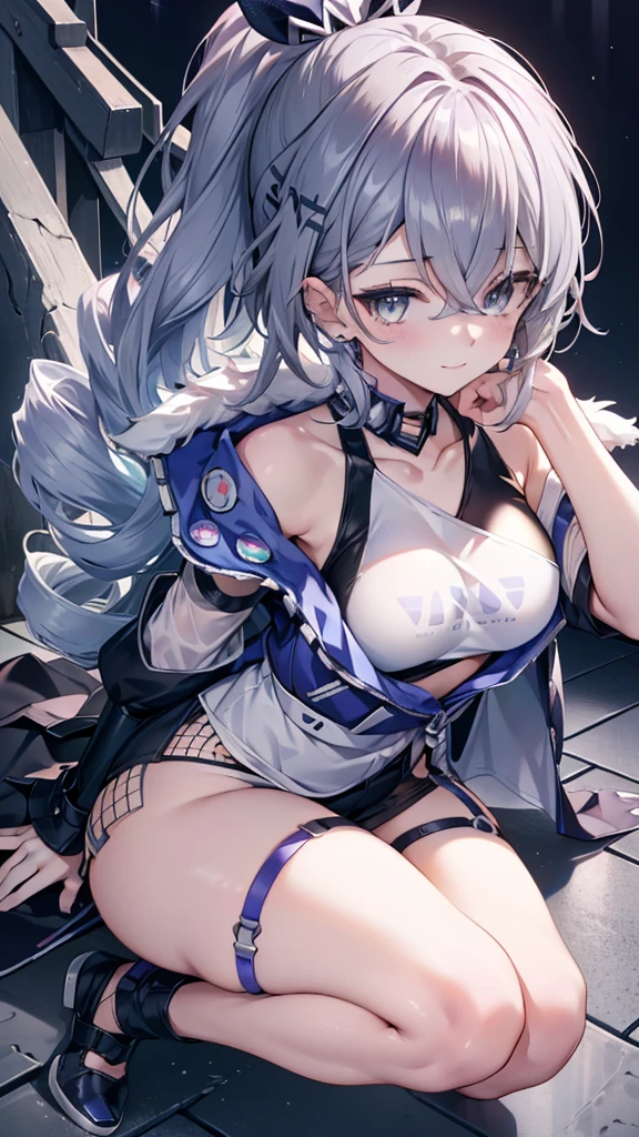 (full body),silverwolf、blush,smile、Combat Uniform、Please show me your armpits、Shoulder Bare、The clavicle is visible、Sexy thighs、Beautiful legs、Usual hairstyle、Highest quality, High resolution, unity 8k wallpaper, (shape:0.8), (Beautiful and beautiful eyes:1.6), Highly detailed face, Perfect lighting, Highly detailed CG, (Perfect hands, Perfect Anatomy),