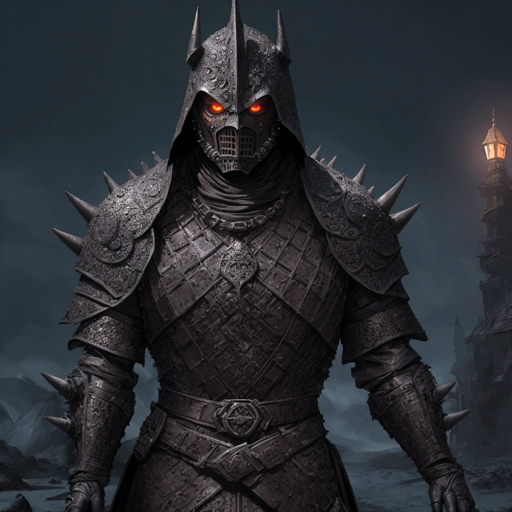(extremely detailed 8k wallpaper), a medium shot photo of scary Grim dressed as a brown masked mud supervillain in an armour made of brown glowing stones from marvel, theme, intricate, high detail, dramatic, old scary building with ice spikes in the background