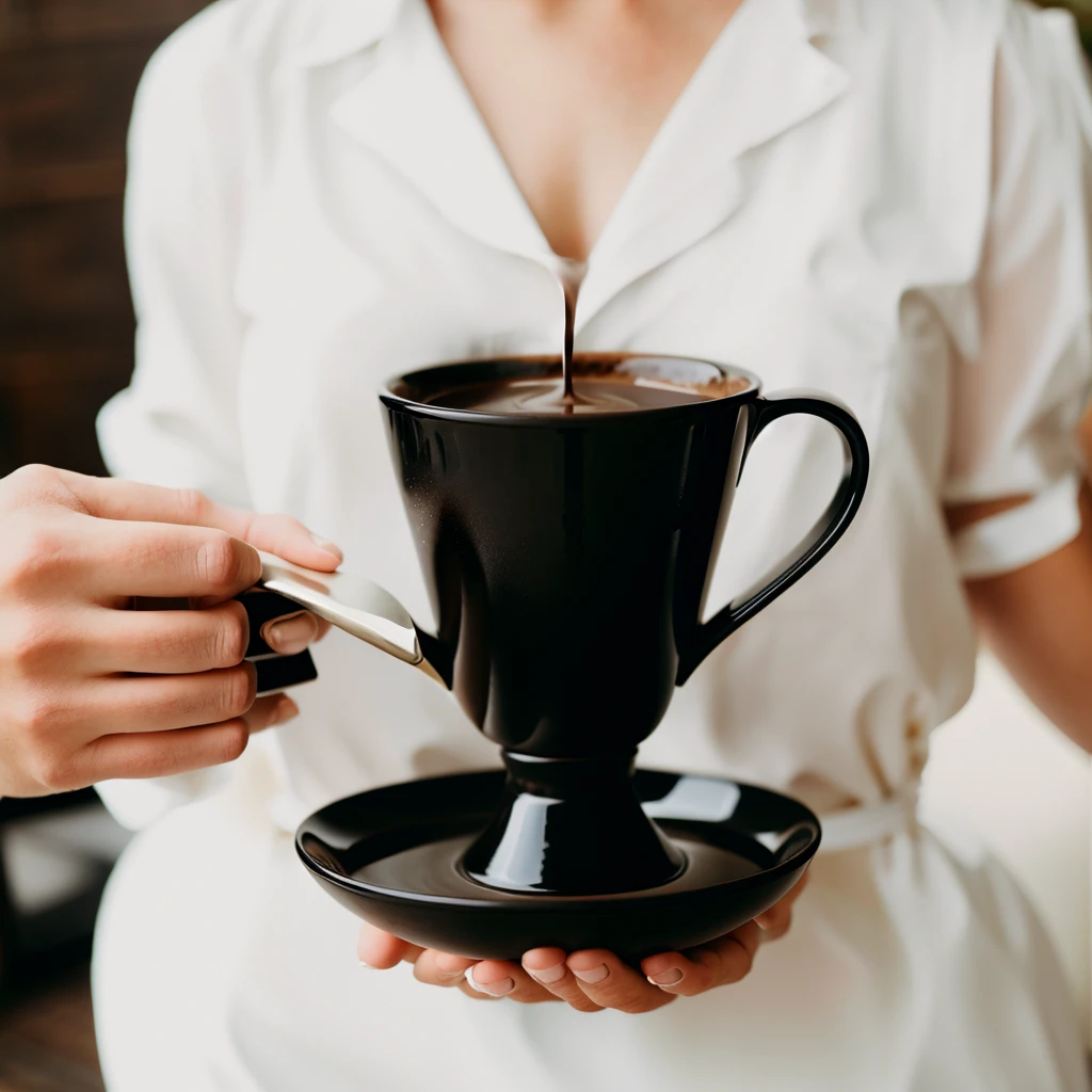 
Imagine holding an elegant coffee cup made from exquisite black porcelain, complete with a sophisticated black rim that exudes luxury and elegance. As you lift the cup to your lips, a gentle thread of steam rises from the freshly brewed coffee, seducing your senses with the promise of a premium coffee experience. This cup is not just a vessel for your favorite beverage, but a statement of refined taste and indulgence.