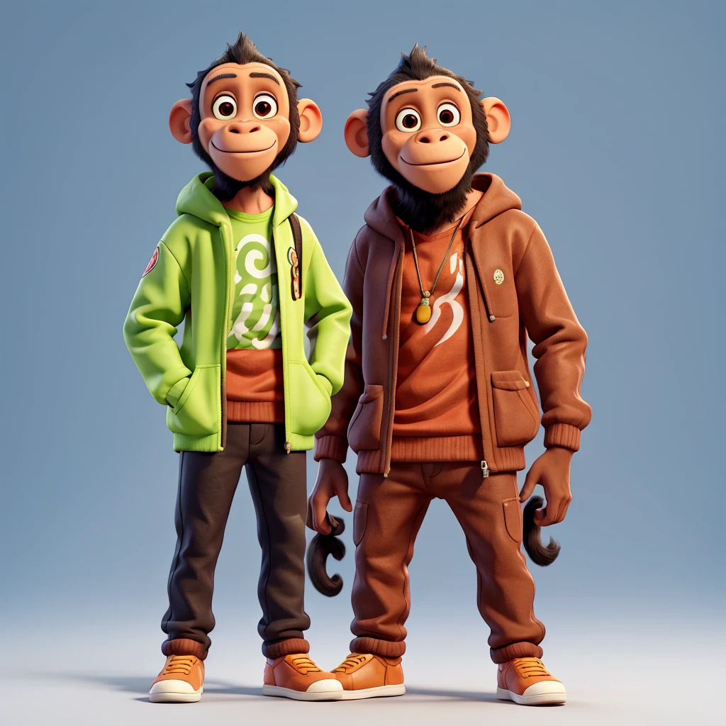 1 chimpanzee monkey, with Reggaeton clothes, animated cartoon, Transparent background, whole body