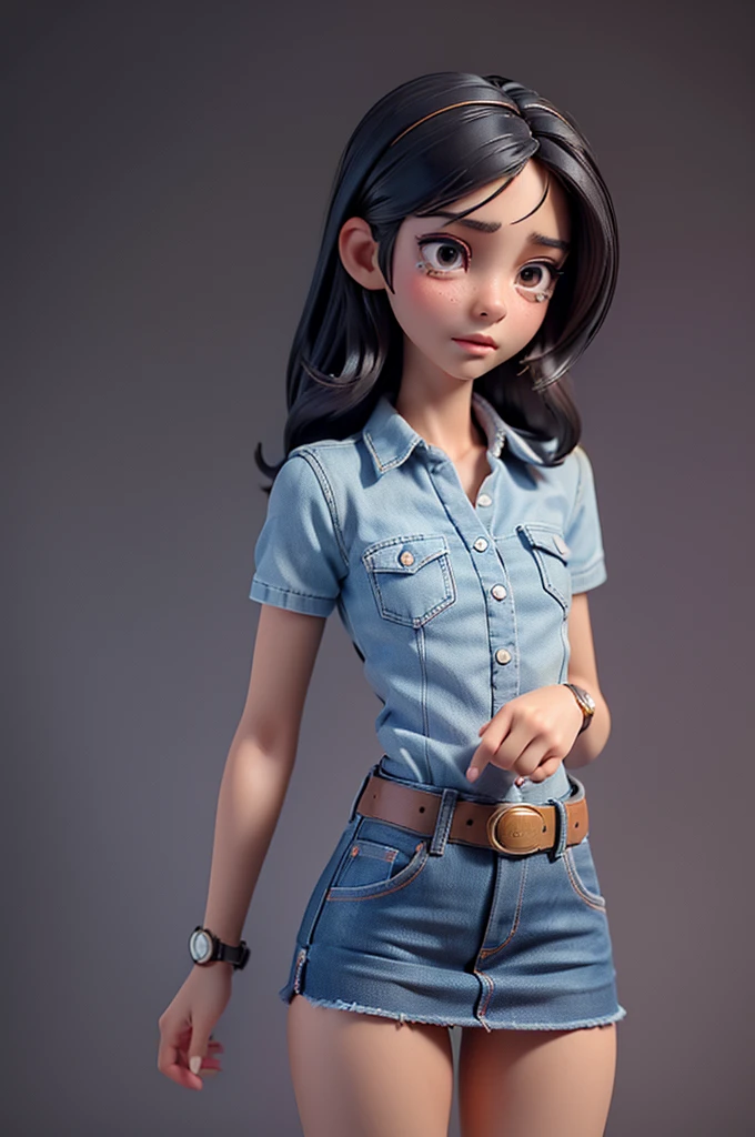 (((((alone))))),(((((masterpiece))))), (((((Best Quality))))),(((((Very detailed))))), finely, Depth of written boundary, Sharp details, Detailed clothing, High resolution,One girl,Beautiful detailed face:), ,(((Slim Body))),(((Small Ass))),(((Denim mini skirt))),(((Wear a belt))),(Wearing a tight-fitting red short-sleeved collared shirt))),(((Wear an accurate watch))),(((Sandals))),(((Cowboy Shot))),(((I am going to cry))),(((Monotone background)))