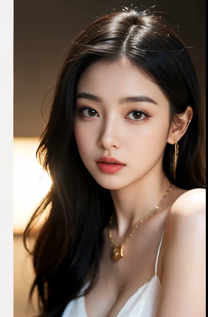 (masterpiece:1.3), (8 thousand, realistic, RAW photos, best quality: 1.4), (1 woman),(very sexy), (Beautiful makeover), (유난히 아름다운 realistic 얼굴), (Build a beautiful body) , (long eyelashes),  (double eyelid), (black hair. parted, long hair:1.3), (아름다운 parted스타일), (Realistic and truly beautiful and delicate eyes), (beautiful and big breasts), (realistic and beautiful skin), (absurd), (attractive), (ultra high resolution), (extremely realistic), (very detailed), (golden ratio),   (necklace),  (earring), (So beautiful and sexy)