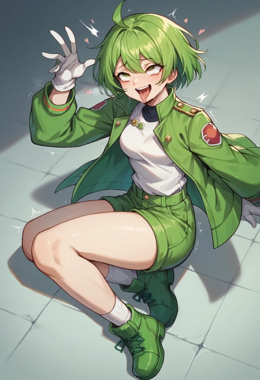 ,One girl,smile, View your viewers,  masterpiece,Highest quality,ahegao,motion_Line,Konam,green jacket, gloves, green shorts,green footwear,