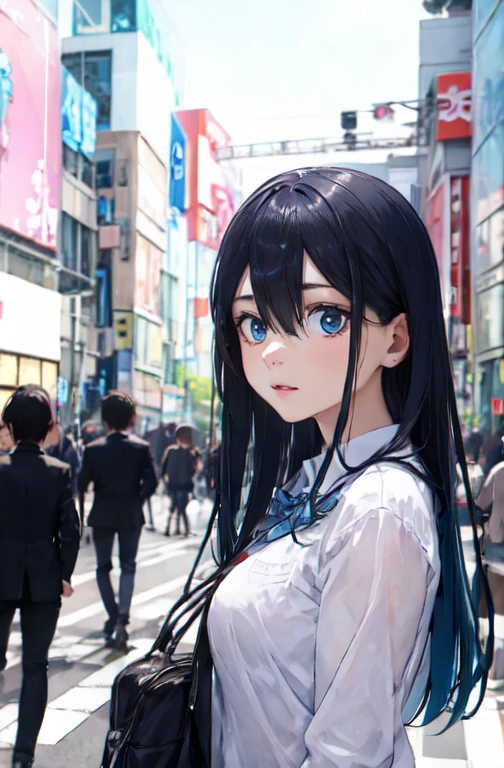 incredibily detailed, absurderes, ultra-highres, ultra detali, best qualityer,
1 girl, standing alone, beautiful hands, perfect hands,
break,
(wearing school uniform),
suprised, gaping mouth, wavy mouth,
cute pose, cowboy shot,
break,
苗条, kawaii, perfect symmetrical face, ultra cute girl, ultra cute face, ultra detailed eyes, ultra detailed hair, ultra cute, ultra beautiful,
from Canon EOS, SIGMA Art Lens 35mm F1.4, Shutter speed ISO 200 2000,
em harajuku, shibuya, Tokyo, Street, crowd, urban landscape,
medium breasts, (neckleace:-1),
break,
(cabelo roxo, blue colored eyes), hair between the eyes