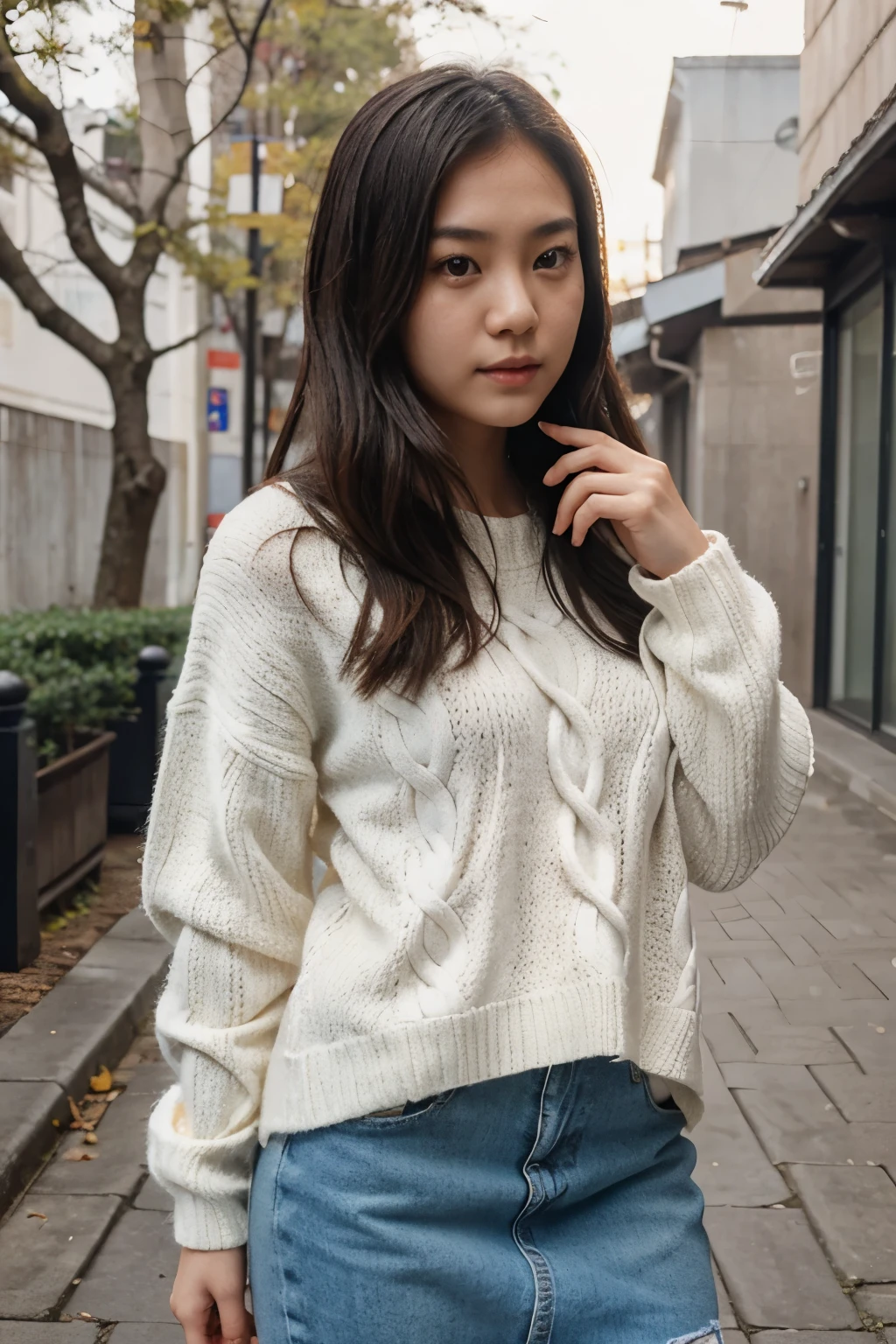 Young asian girl in knit sweater, cute, pale, beautiful 