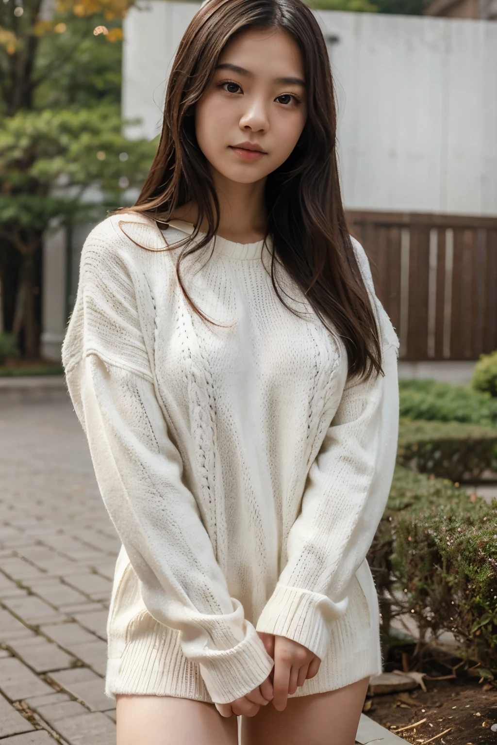 Young asian girl in knit sweater, cute, pale, beautiful