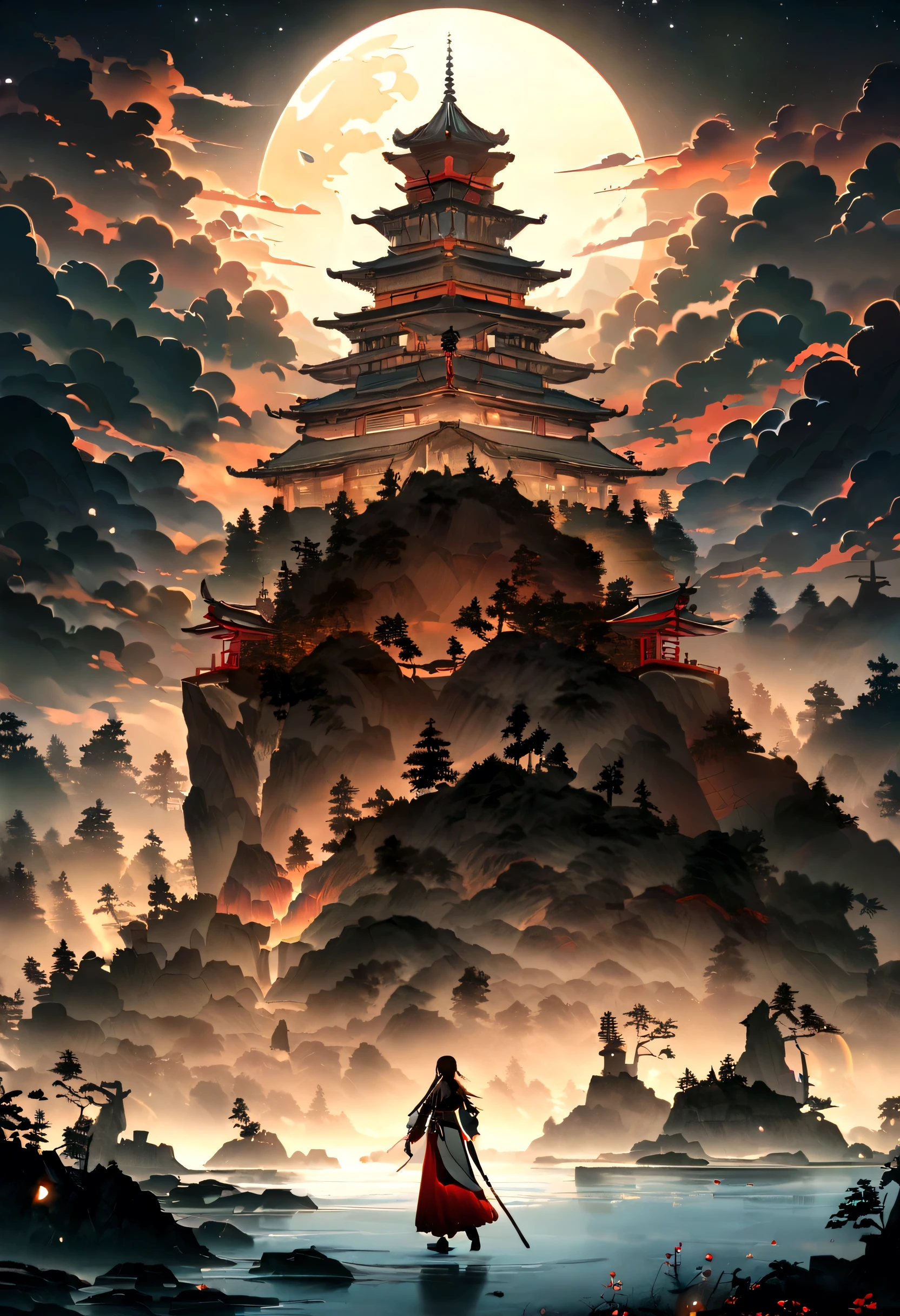 Starry Sky,Cosmooonの光,moon,Sky Sky,highlight,bright,bright,Gorgeous,Baiyun,yin and yang,Starlight Theorz,Chinese style,Orient,Art of high hills and rivers,Unified 8K resolution wallpapers,high quality,Realistic,High detail,Fantastic fantasy scenes,Extremely detailed drawings,landscape,Artistically,heal,small fresh style