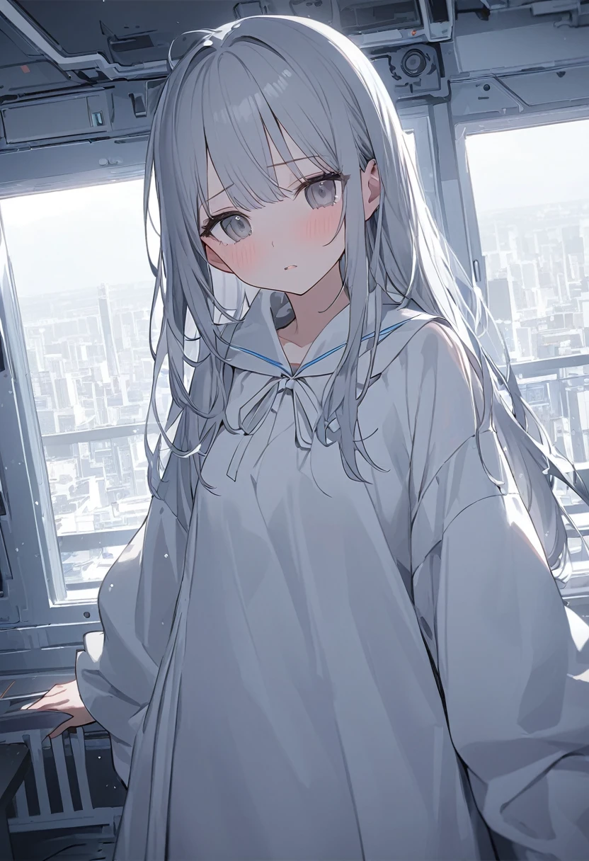 white、white 少女、One Girl、1 Girl、white髪、white色 髪、white色の髪、Long Hair、Gray Eyes、Grey Eyes、Gray、Eyes are grey、背景 white、背景 whiteい、背景 white色、white色の背景、white色 背景、white　room、white色のroom、whiteいroom、white 空間、whiteい空間、whiteの空間、空間 white、Emotions、emotionless、Thin Emotions
