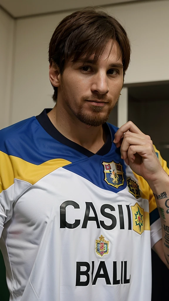 Messi with the Brazilian national team shirt
