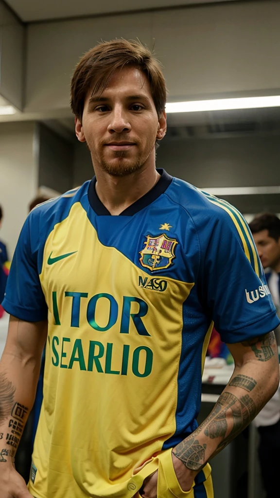 Messi with the Brazilian national team shirt