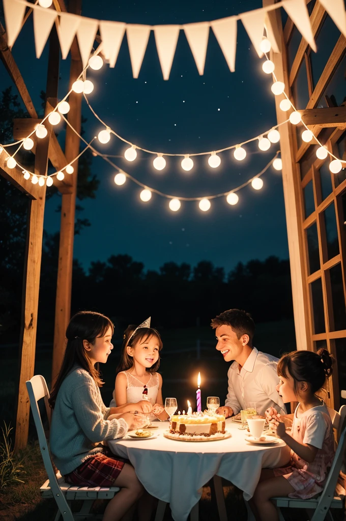 Birthday party at the farm at night