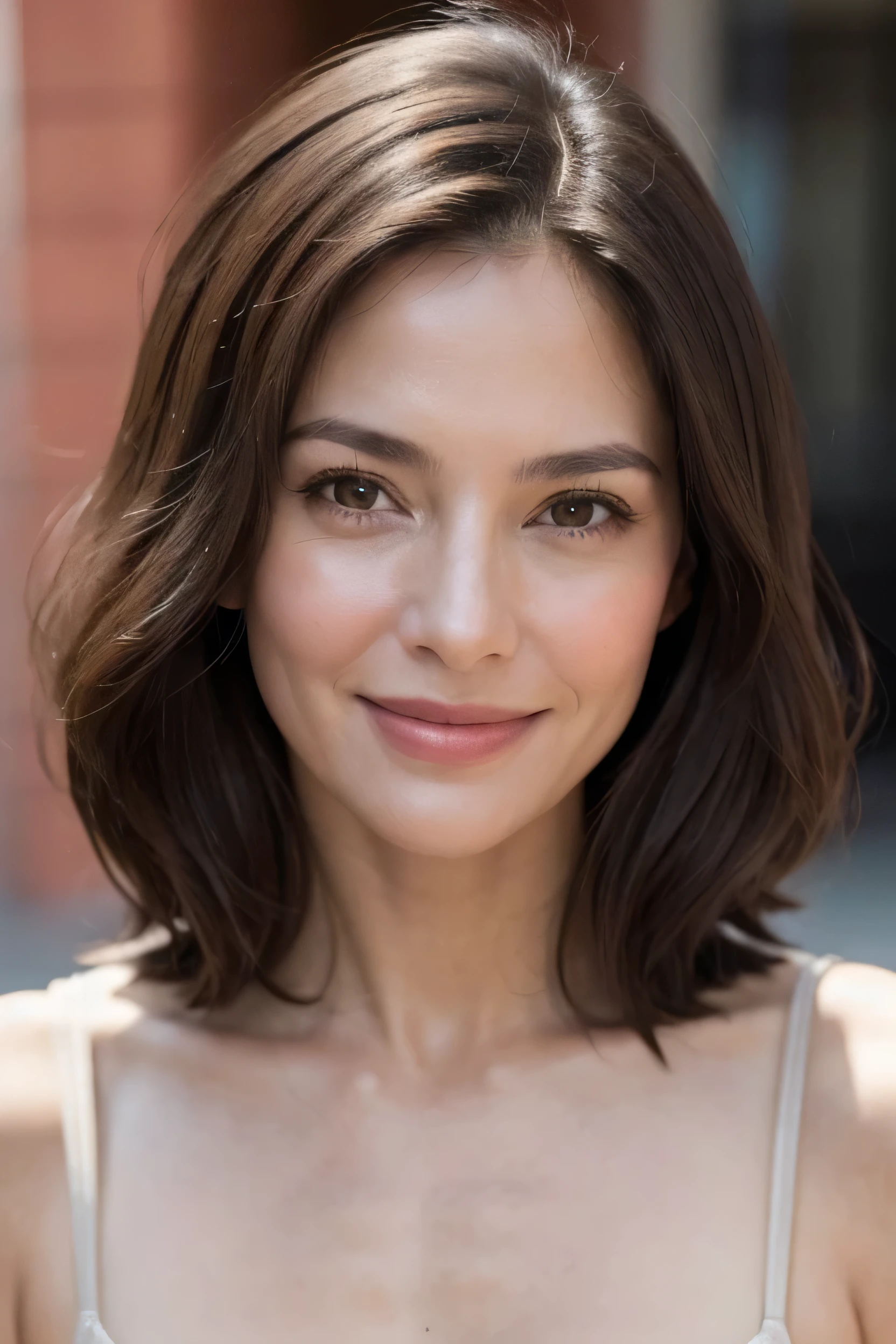 face perfect, of a 45-year-old brunette woman ,Grinning
