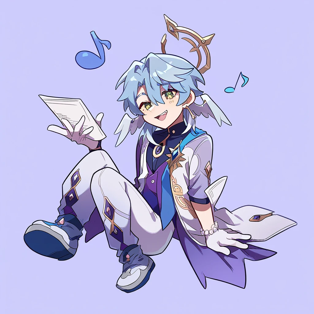 score_9, score_8_up, score_7_up source_toon, 1 boy, young boy, sexy boy, androgynous, male , male only , Kids_Illustration, batuta, musical notes, Aeon of Harmony, toon, cartoon, head wings, halo, Sunday_\(Honkai:_Star_Rail_\)_.