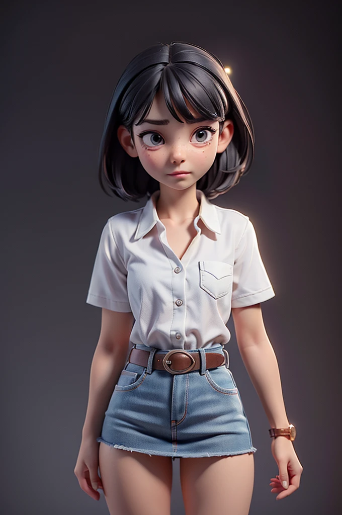 (((((alone))))),(((((masterpiece))))), (((((Best Quality))))),(((((Very detailed))))), finely, Depth of written boundary, Sharp details, Detailed clothing, High resolution,One girl,Beautiful detailed face:), ,(((Slim Body))),(((Small Ass))),(((Denim mini skirt))),(((Wear a belt))),(Wearing a tight short-sleeved collared shirt))),(((Wearing a watch))),(((Sandals))),(((Cowboy Shot))),(((I am going to cry))),(((Monotone background))),(((Drunk hiccups)))