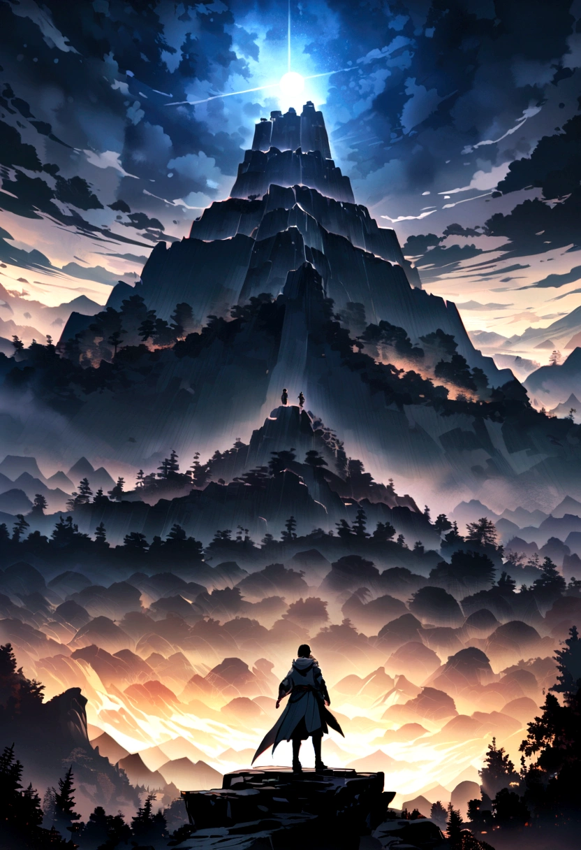 （Tang Feng），（Huge moonlit cliffs），A poet standing on the edge of a cliff，Ultra-long viewing angle