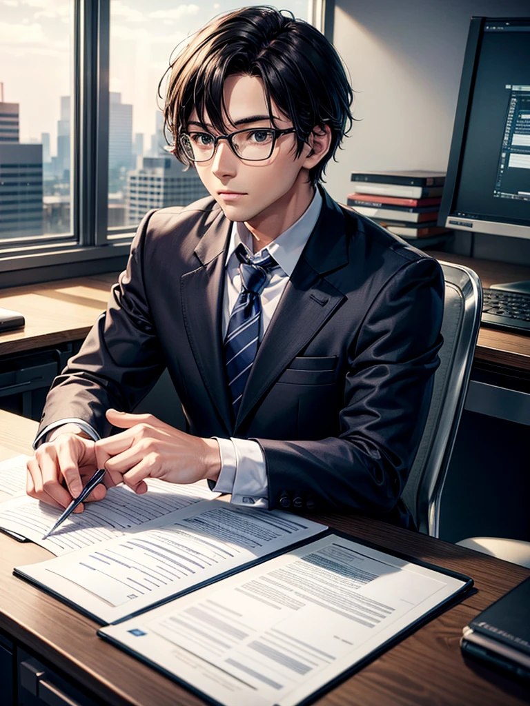 Highest quality,Highest Resolution,Businessman,suit,computer,desk work,office,