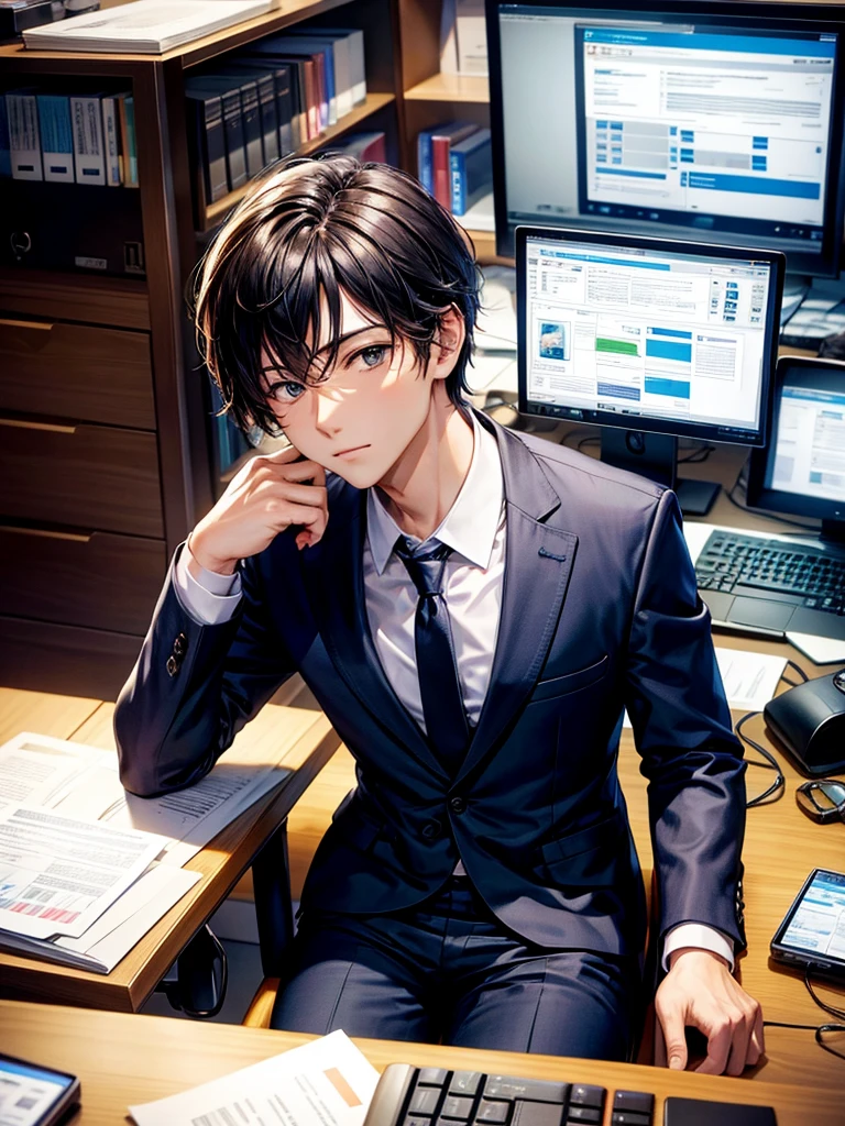 Highest quality,Highest Resolution,Businessman,suit,computer,desk work,office,