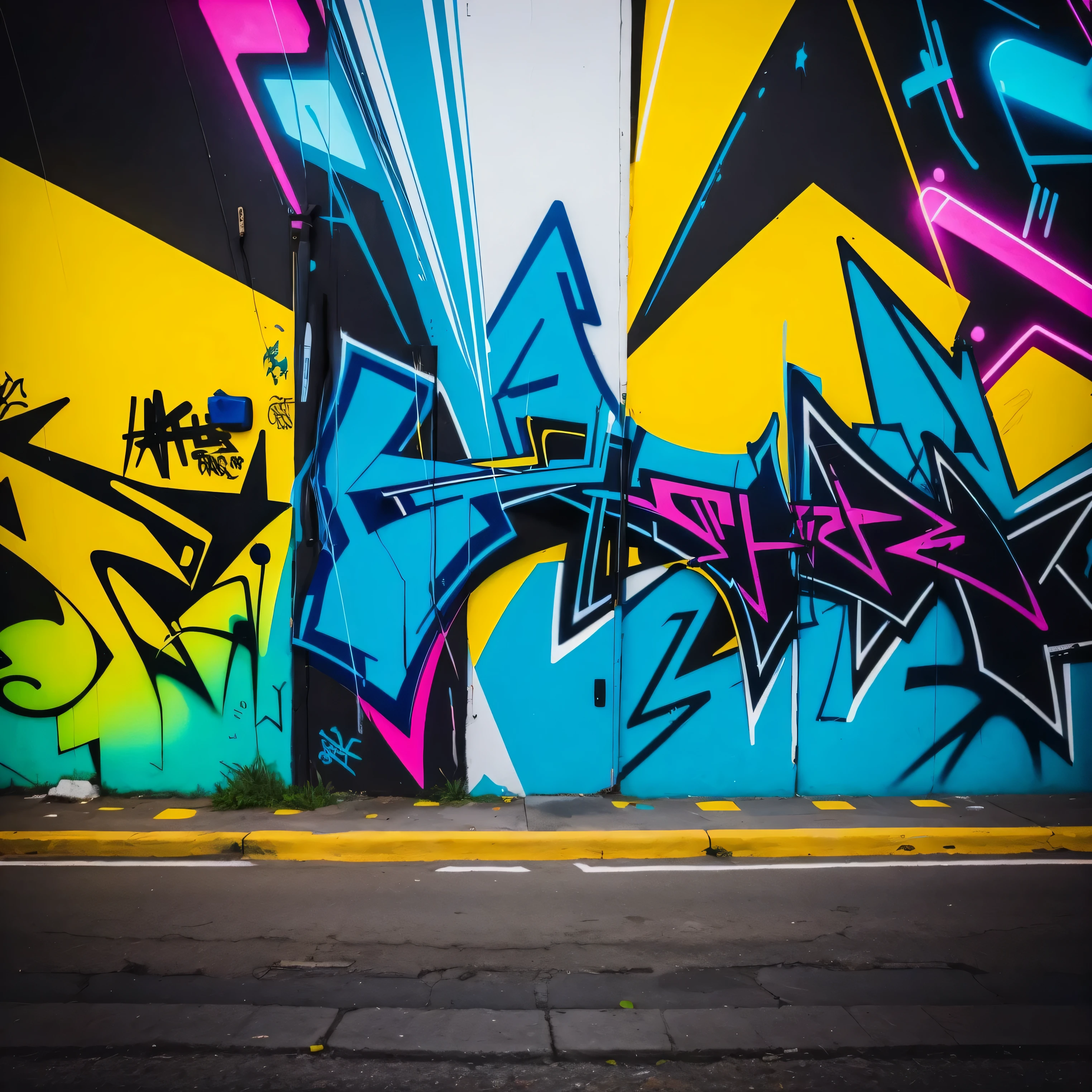 graffiti, abstract, neon yellow and blue,