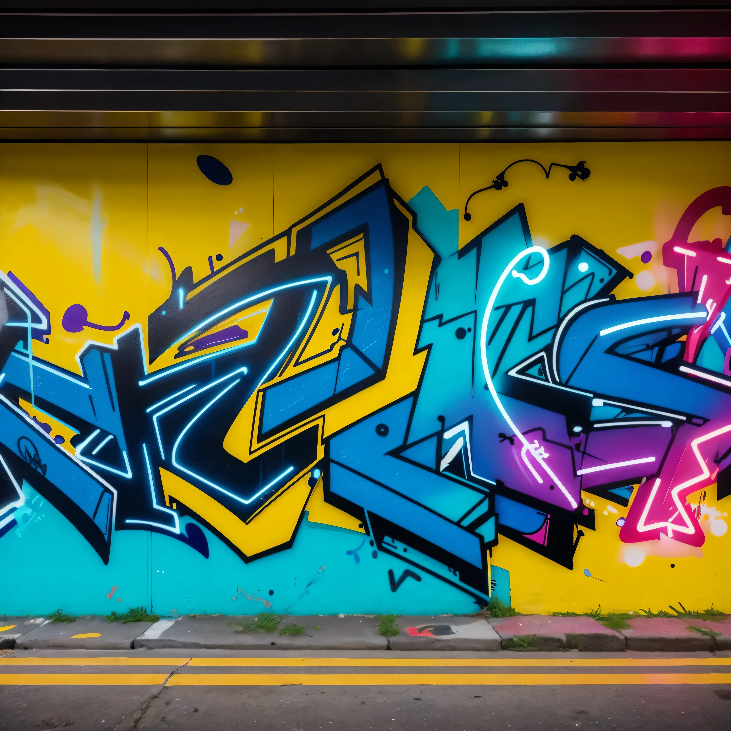 graffiti, abstract, neon yellow and blue,
