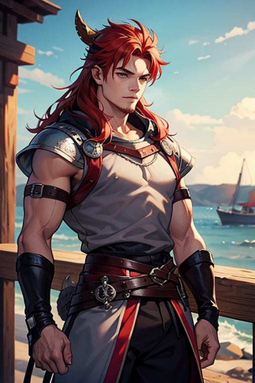 a strong 20 year old viking with red hair 