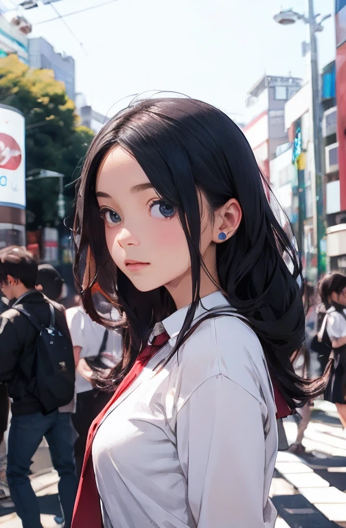 incredibily detailed, absurderes, ultra-highres, ultra detali, best qualityer,
1 girl, standing alone, beautiful hands, perfect hands,
break,
(wearing school uniform),
suprised, gaping mouth, wavy mouth,
cute pose, cowboy shot,
break,
苗条, kawaii, perfect symmetrical face, ultra cute girl, ultra cute face, ultra detailed eyes, ultra detailed hair, ultra cute, ultra beautiful,
from Canon EOS, SIGMA Art Lens 35mm F1.4, Shutter speed ISO 200 2000,
em harajuku, shibuya, Tokyo, Street, crowd, urban landscape,
medium breasts, (neckleace:-1),
break,
(cabelo roxo, blue colored eyes), hair between the eyes