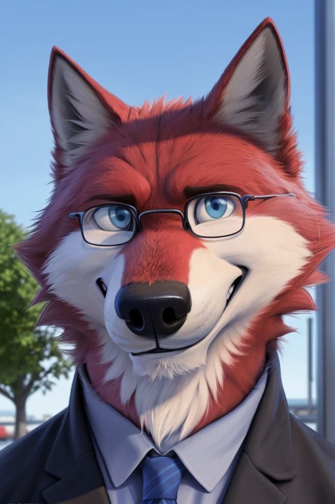 Ivan Wolfbach (Аэропорт Domodedovo),high,Beautiful,slim,24 years,wolf, red fur,high Beautiful wolf, 24 years,(red body:1.3),beautiful blue eyes,Domodedovo, Russia, Аэропорт Domodedovo,gray shirt, Green tie, trousers,canine, wolf, detailed fur, male, antro, paw pads, finger claws, at viewer, 5 fingers, paws, 5 fingers,day,digital photography, soft focus,good mood на стойке регистрации,,photorealism, realistic, photorealistic,digital style,from close walks around the city, Very close to the camera, digital photography, smile positive, good,mood,green tie, At the airport, glasses have trouble seeing,
masterpiece, Best quality, ultra realistic, 8 k)