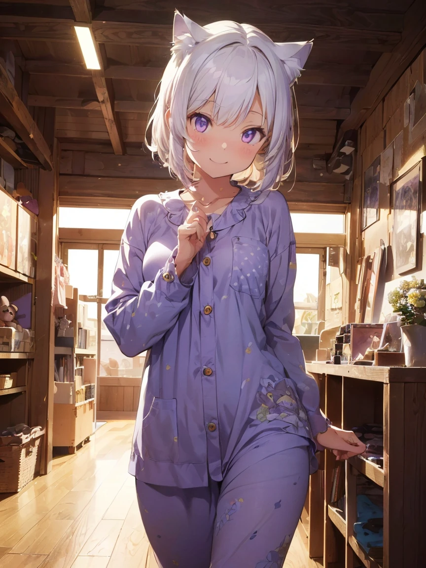 Cats（（Stay with the cat１.５））、full body Esbian、girl with、
(PastelColors:1.5)、(Cute illustration:1.5)、(watercolor paiting:1.2)、white  hair