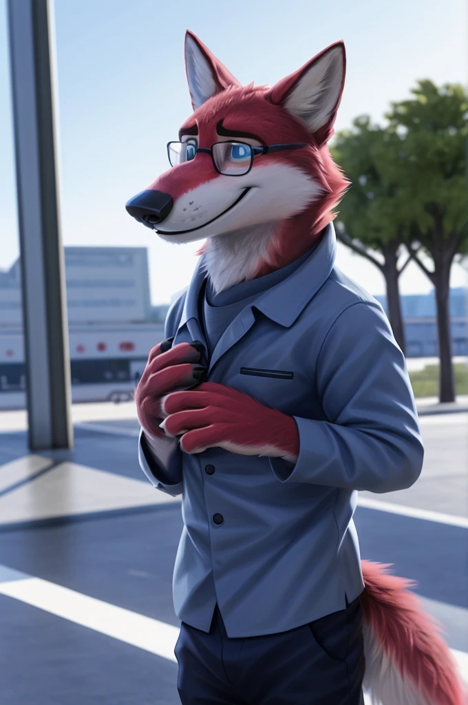 anthro,clothed,pants down,blush,detailed fur,detailed eyes,smiling,multicolored body,sheath,multicolored fur,solo,male,maned wolf,hi res,fur,digitigrade,look at viewer,side view,claws,walking,anatomically correct,city,crowd,outside,full body with penis