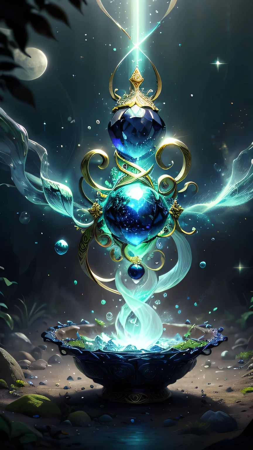 (Sapphire color), naturemagic spectrum,Photon,Vivid Echo,unveiling ceremony,expand,Harmonic Convergence,Interdimensional,Transcendental Flow,Transcendental Illusion,moon,nature,vibration,Gentle whisper,Liang,particle magic energy fantasy