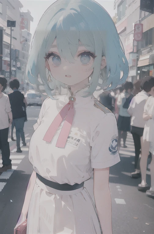 incredibily detailed, absurderes, ultra-highres, ultra detali, best qualityer,
1 girl, standing alone, beautiful hands, perfect hands,
break,
(wearing school uniform),
suprised, gaping mouth, wavy mouth,
cute pose, cowboy shot,
break,
苗条, kawaii, perfect symmetrical face, ultra cute girl, ultra cute face, ultra detailed eyes, ultra detailed hair, ultra cute, ultra beautiful,
from Canon EOS, SIGMA Art Lens 35mm F1.4, Shutter speed ISO 200 2000,
em harajuku, shibuya, Tokyo, Street, crowd, urban landscape,
medium breasts, (neckleace:-1),
break,
(cabelo roxo, blue colored eyes), hair between the eyes