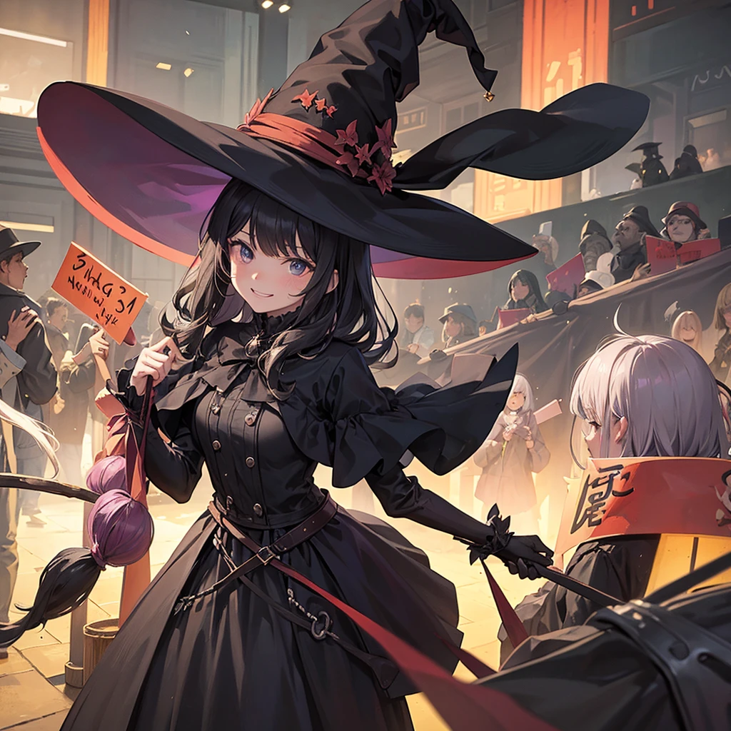 The witch and the park(Witch Hat Crowd in the background(placardhave) A sloppy smile),Crowd in the background(placard(monitor anime)have