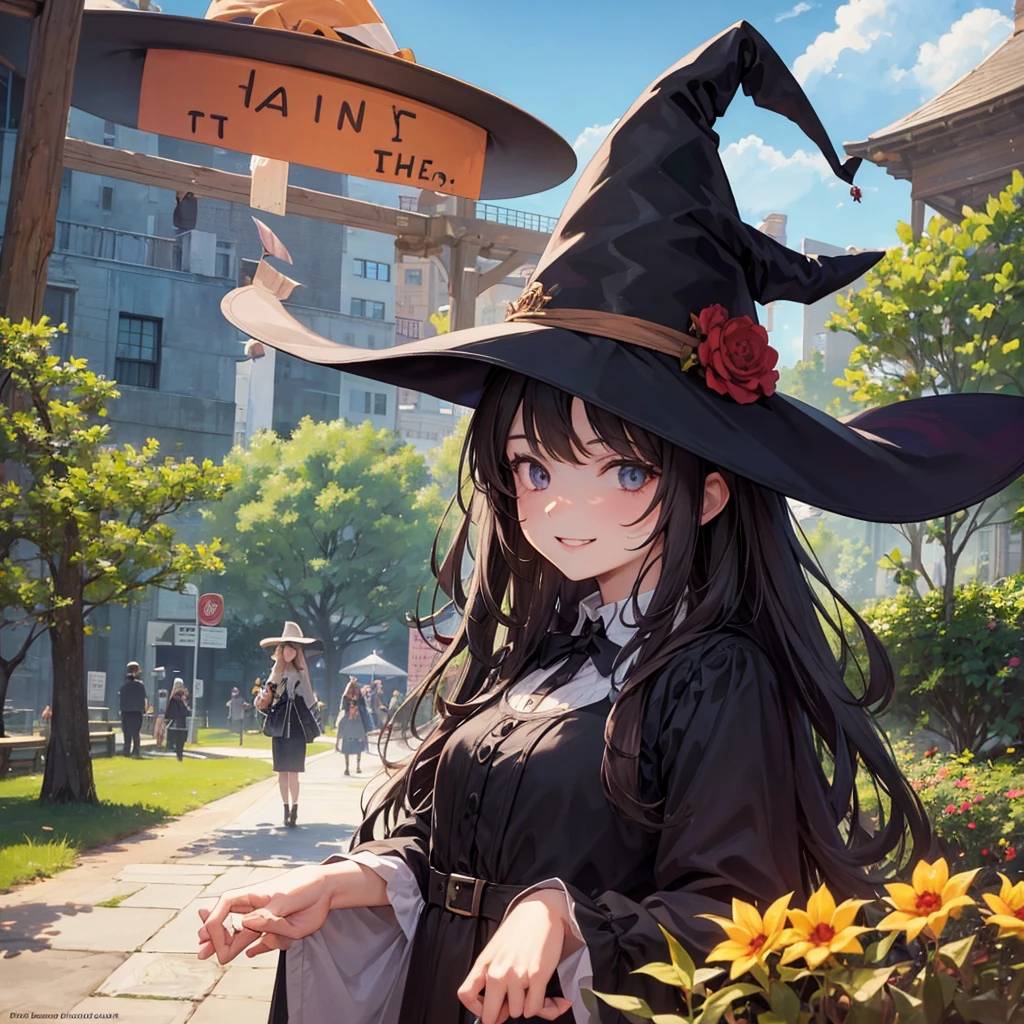 The witch and the park(Witch Hat Crowd in the background(placardhave) A sloppy smile),Crowd in the background(placard(monitor anime)have