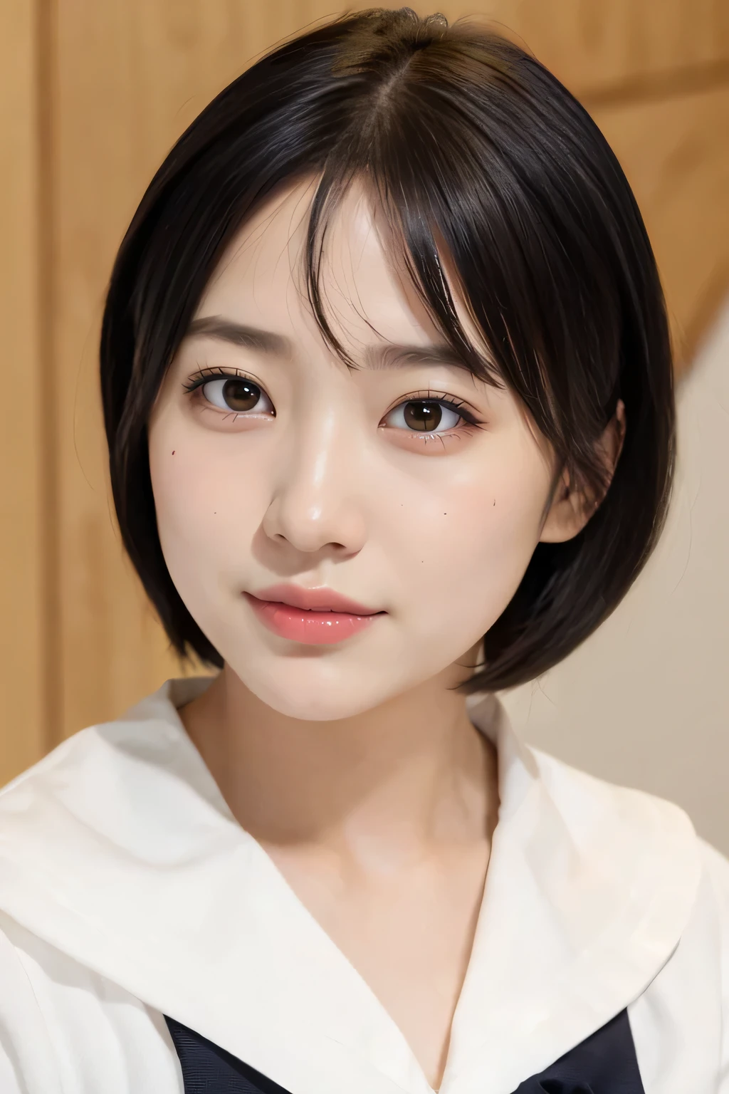 (photorealistic:1.2), ung female, (beautiful face:1.2), (頬にそばかす:1.5), (no makeup:2.0), (sailor school uniform:1.3), (full body shot:1.3), break, indoor, classroom, (dynamic angle:1.1), from side, break, photo of young Japanese young female , (20 years old:1.4), detailed pores and skin lines, break, orgasm face, smile, (cum on face:1.2), break, very fine eyes, break, (small breasts:0.5), black eyes, black hair, short cut hair, break, (eyes and faces with detailed:1.0), break, (masterpiece, best quality, ultra detailed, detailed face, 8k), (rim light:1.2)