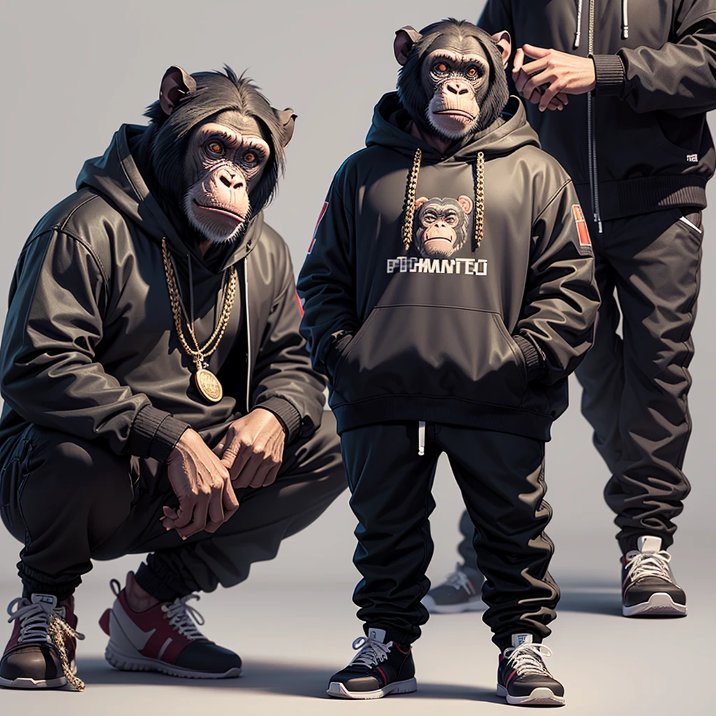 Working time with . Monkey with human structure of hip hop clothing
