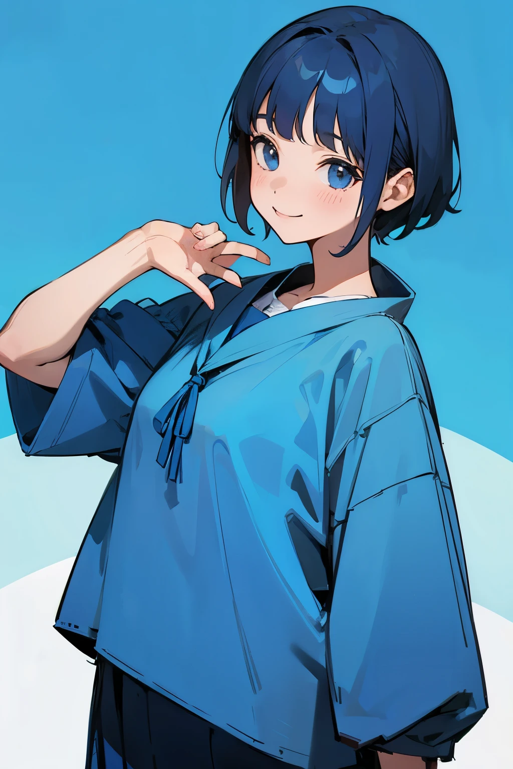 girl、smile、Blue background、Clothes are blue