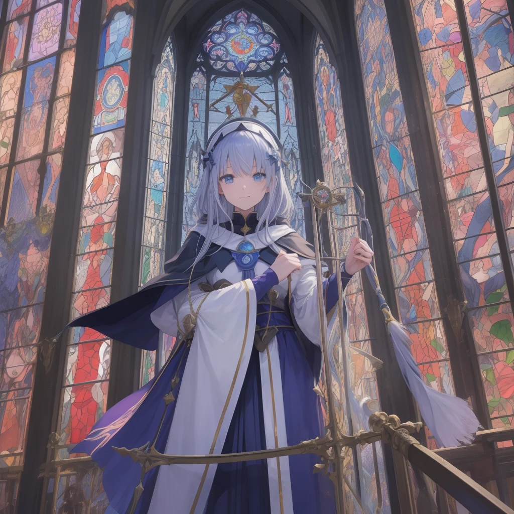 tarot
justice
axis、young woman、smile、Blue Hogow、Cathedral in the background((Stained glass))、Valentine's Chocolate、Surrounded by believers、Light tones、Gothic style、Decorative edging design。
,Add_Details:1, Add_Details:0, Add_Details:0.5