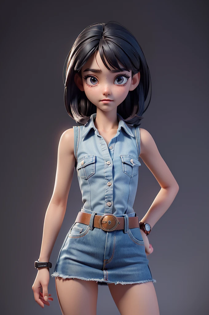 (((((alone))))),(((((masterpiece))))), (((((Best Quality))))),(((((Very detailed))))), finely, Depth of written boundary, Sharp details, Detailed clothing, High resolution,One girl,Beautiful detailed face:), ,(((Slim Body))),(((Small Ass))),(((Denim mini skirt))),(((Wear a belt))),(Wearing a sleeveless collared shirt))),(((Wearing a watch))),(((Sandals))),(((Cowboy Shot))),(((I am going to cry))),(((Monotone background))),((Engage your audience)))